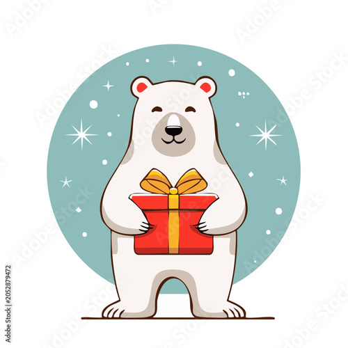 Polar bear holding a gift box