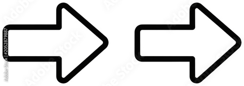 Minimalist black outline arrows pointing rightward for navigation and direction isolated transparent background image