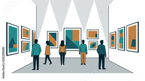 Obraz na plátně People viewing contemporary art paintings in a minimalist gallery