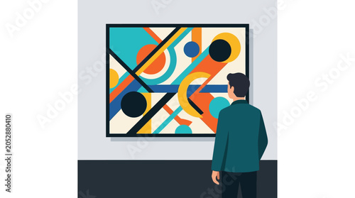 Bild auf Leinwand A man observing abstract modern art painting in a gallery.