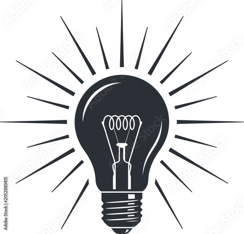 Light bulb with rays of light shining from glass globe representing creativity inspiration invention and energy efficiency symbol illustration.