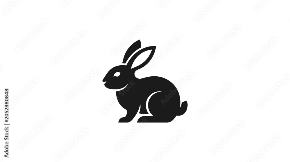 Fototapeta premium Simple black silhouette of a rabbit sitting on a white background