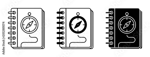 Foto Compass Notebook Icons, Travel Journal Vector Set, Adventure Planning Graphics