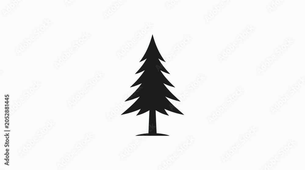 Obraz premium Simple black silhouette of a pine tree on a white background