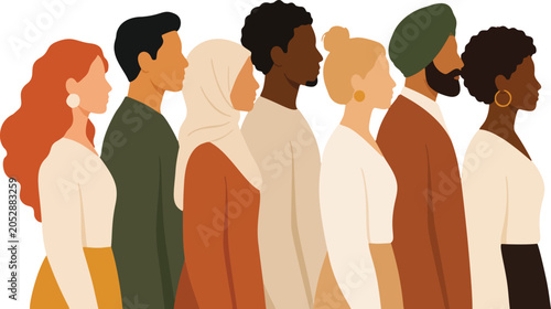 Schilderij op canvas Multicultural People Side Profile Diversity Vector Illustration