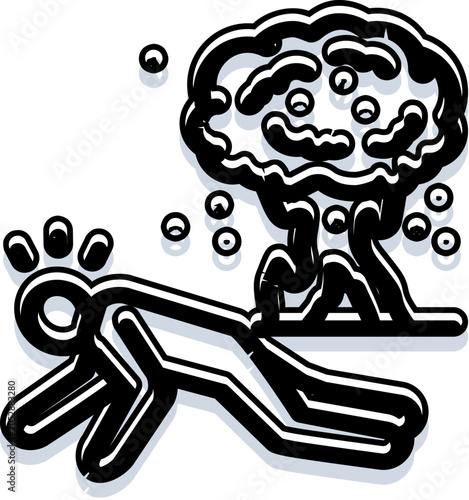 Schilderij op canvas Person illustration collapsing on the ground near a mushroom cloud and falling d