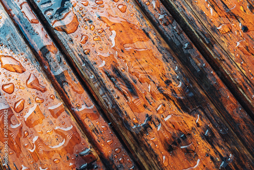 old boards in raindrops
