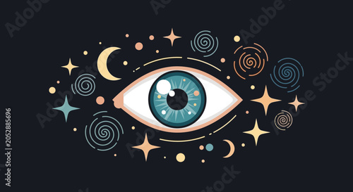 Schilderij op canvas Blue eye with starry celestial design.