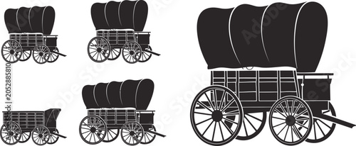 Foto wagon conestoga prairie wagon comparison set black and white