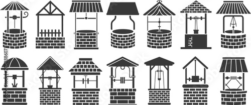 Foto well outline collection of handpump pulley and bucket motifs