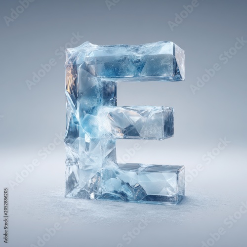 Frosty letter design: bold uppercase E built from ice crystal shards