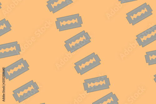 Minimalist pattern of razor blades on an orange background for barbershops and men's grooming