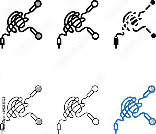 Fényképezés tangle earphone cable color variations icon vector