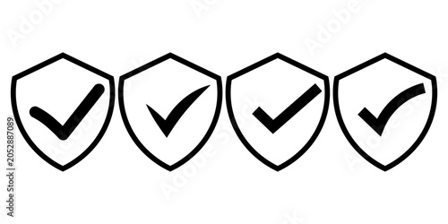 Quadro su tela Vector illustration set of security shields with check marks isolated on a white background