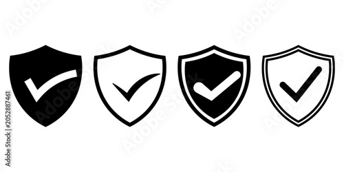 Foto Vector illustration set of security shields with check marks isolated on a white background