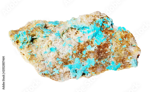 rough piece of armenian turquoise on rock cutout on white background