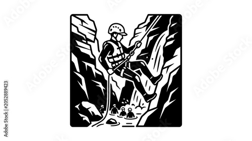 Canyoneering Adventure: Man Rappelling Down Waterfall, Extreme Sports