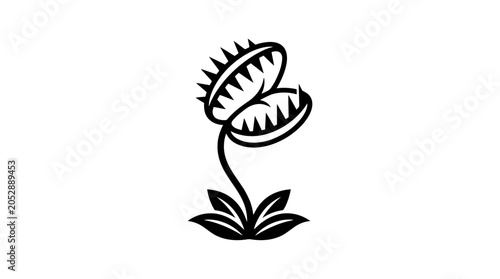 Canvas Print Carnivorous Venus Flytrap Plant Icon - Black and White Vector Art