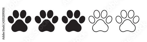 Photography Paw prints icons set dog cat animal footprint silhouettes solid outline vector collection