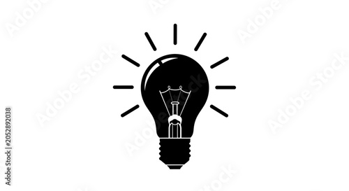 Bild auf Leinwand Light Bulb Silhouette With Rays Black On White Background