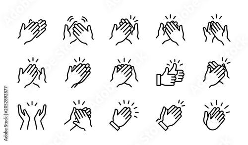 Foto Hand clapping outline icon set with applause and ovation gesture symbols isolate