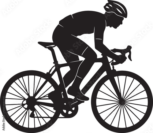 Canvas Print Silhouette of cyclist in aggressive racing posture on road bike, also transparen