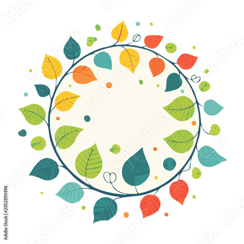 Colorful leaf wreath flat design illustration