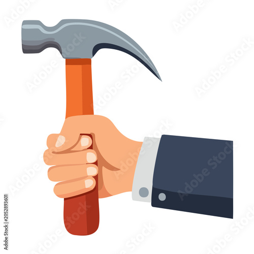 Hand holding a hammer, flat design illustration