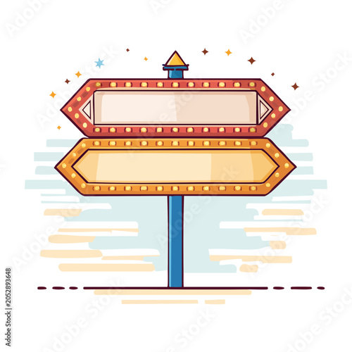 Illustration of a double-sided signboard with lightbulbs