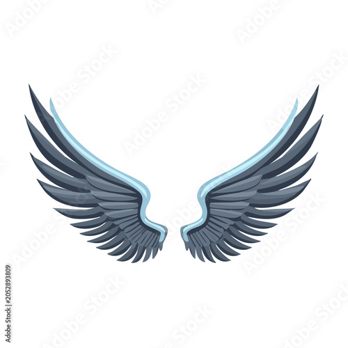 Pair of gray and blue angel wings illustration
