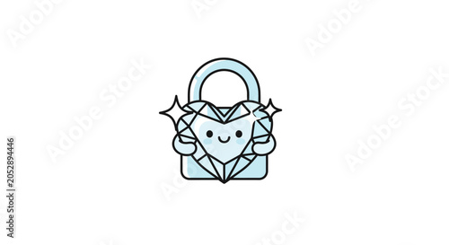 Schilderij op canvas Cute Diamond Heart Lock Icon Vector Illustration