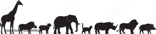 Fotografia Silhouette of african savanna animals, flat also transparent background, black o