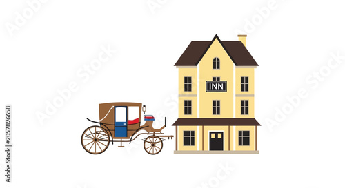 Tableau sur toile Vintage Horse Carriage Outside Old Inn Building