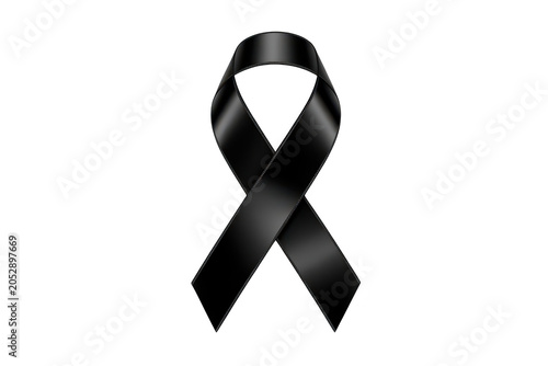 A glossy black awareness ribbon with smooth curves and subtle highlights, isolated on a dark background, for mourning and, memorial purposes