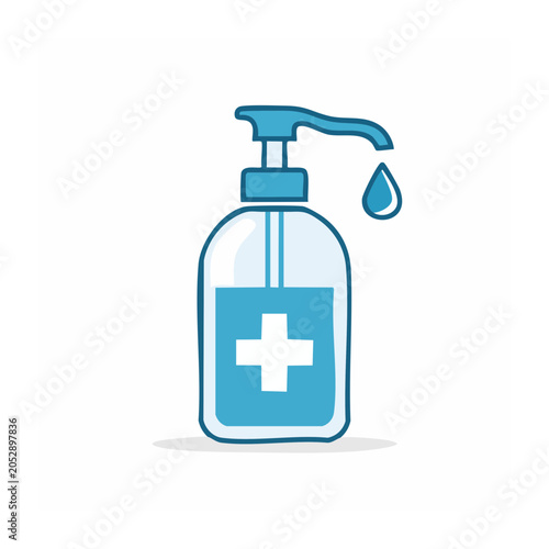 Hand sanitizer bottle with drop and cross symbol