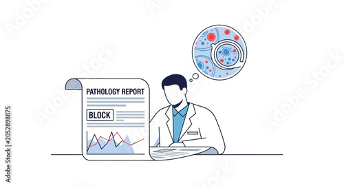 Schilderij op canvas Pathologist analyzing blood cell sample report with microscopic view