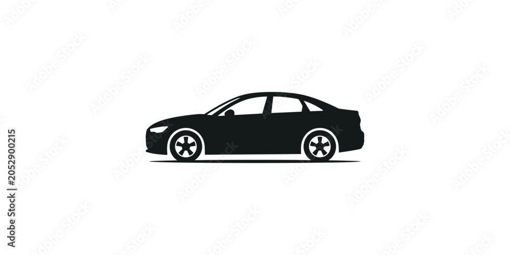 Naklejka premium Black Sedan Car Silhouette Side View Icon