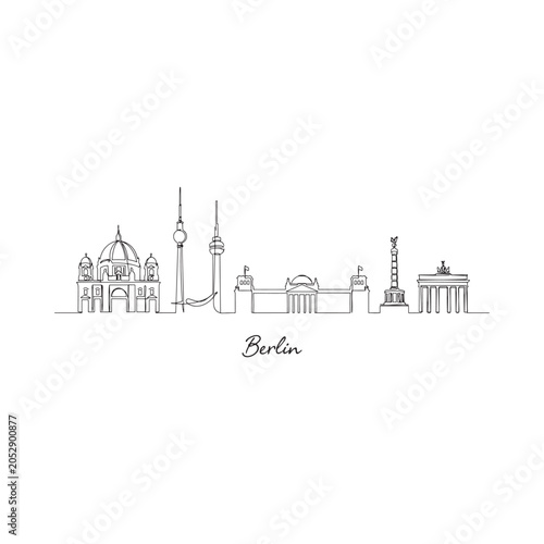 Berlin Skyline Outline Minimalist Line Drawing On White Background