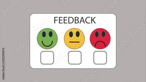 Animated Customer Feedback Card with Emoji Rating and Checking Blue Checkmark