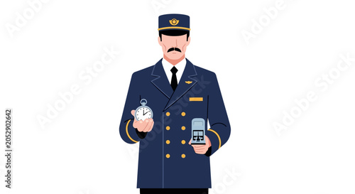 Canvastavla Concierge holding stopwatch and mobile device, punctual service, hospitality con