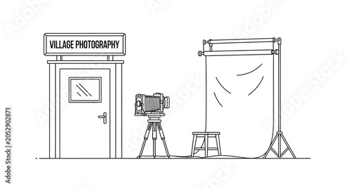 Vintage Camera Studio Setup with Door and Backdrop