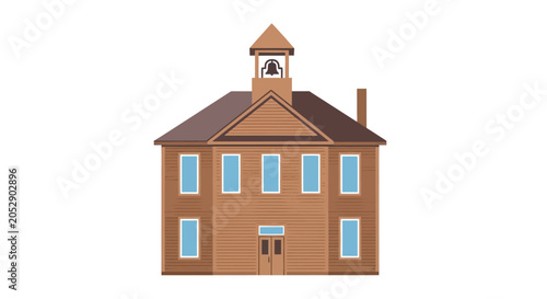 Vintage Wooden Schoolhouse with Bell Tower, Classic Education Building
