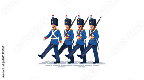 Foto Uniformed soldiers marching in formation with rifles, military parade illustrati