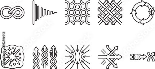 Cuadro en lienzo Minimalist system theory outline icons for integration, chaos to order, distribu