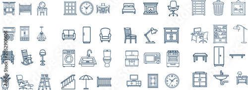 Schilderij op canvas Big collection of home furniture and household appliance outline icons