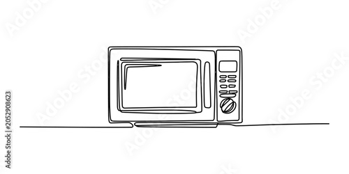 Tableau sur toile Continuous single line drawing of a kitchen microwave oven for cooking food and