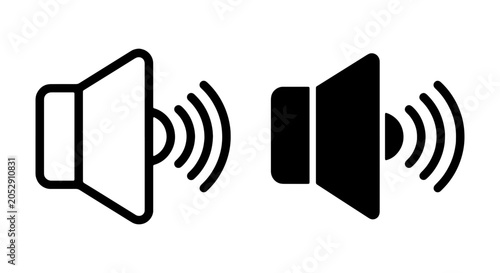 Sound volume icon set, audio speaker symbol, black and white vector graphics