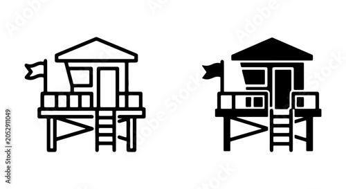 Lifeguard Tower Icons, Beach Safety Station, Coastal Watch Post