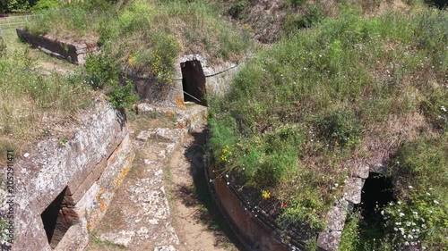 Necropoli della Banditaccia, Cerveteri, Lazio, Italy. Aerial drone video