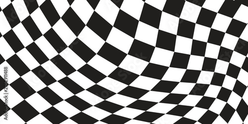 Tableau sur toile Abstract Wavy Checkerboard Pattern Black and White Optical Illusion Background